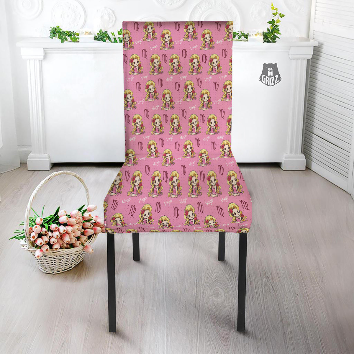 Virgo Cute Cartoon Print Pattern Dining Chair Slipcover-grizzshop