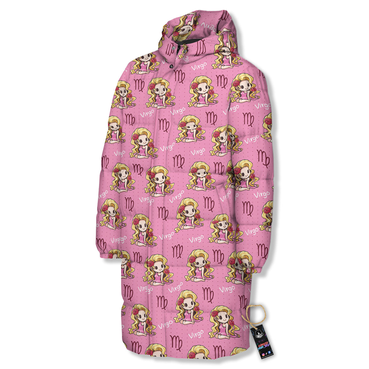 Virgo Cute Cartoon Print Pattern Long Down Jacket-grizzshop
