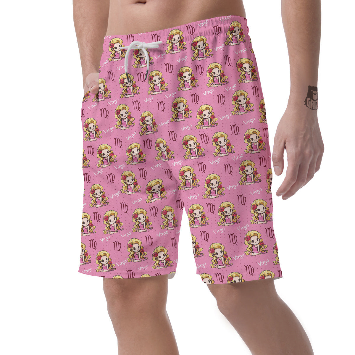 Virgo Cute Cartoon Print Pattern Men's Shorts-grizzshop