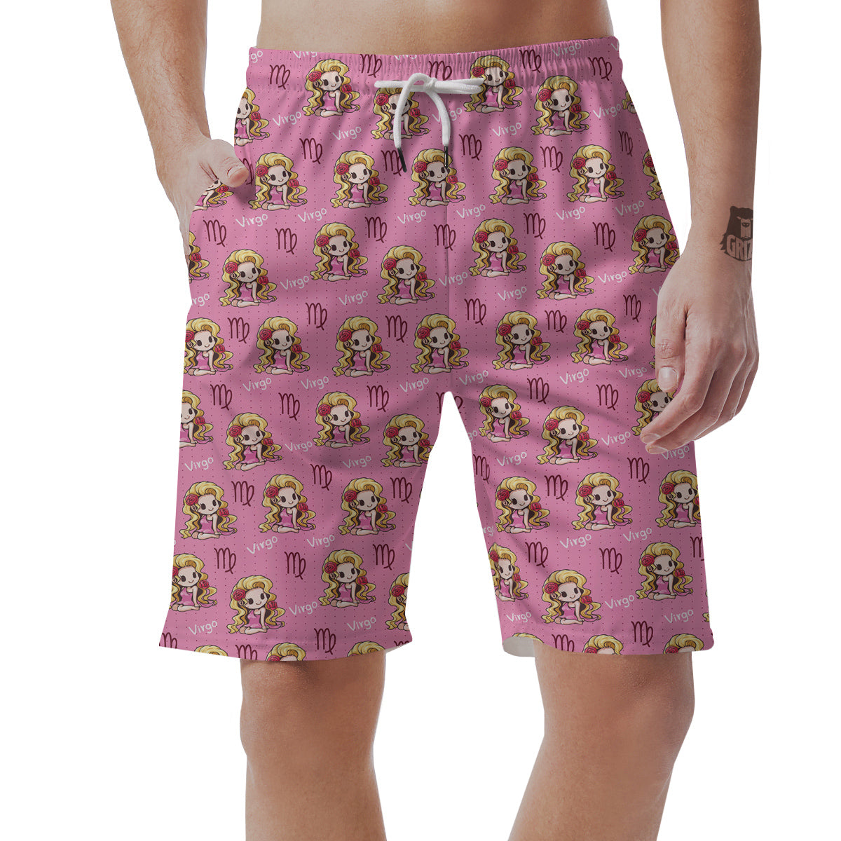 Virgo Cute Cartoon Print Pattern Men's Shorts-grizzshop