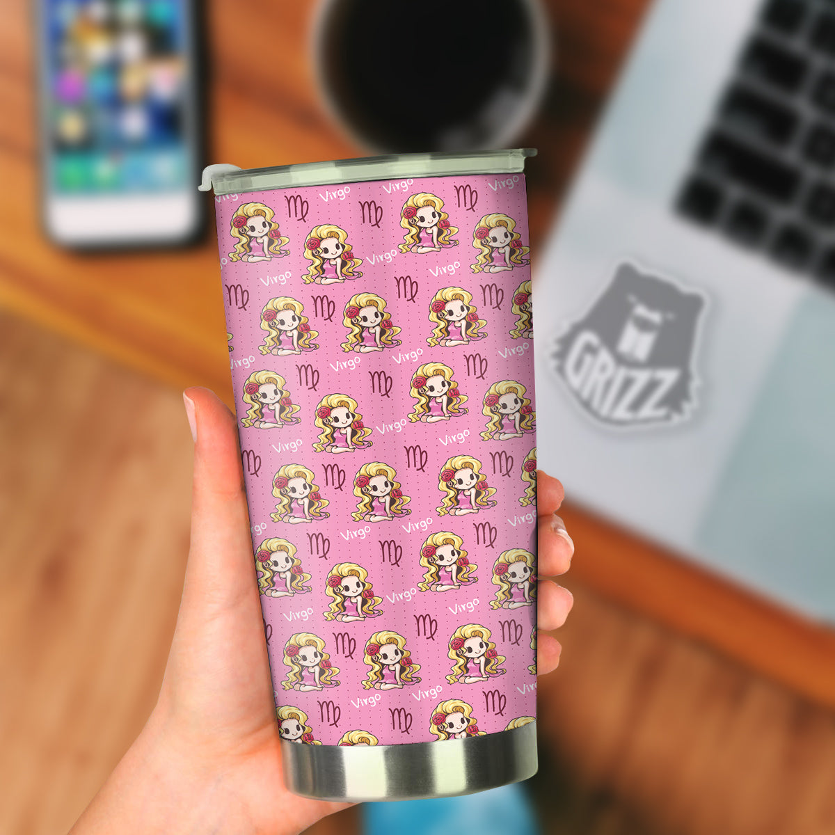 Virgo Cute Cartoon Print Pattern Tumbler-grizzshop