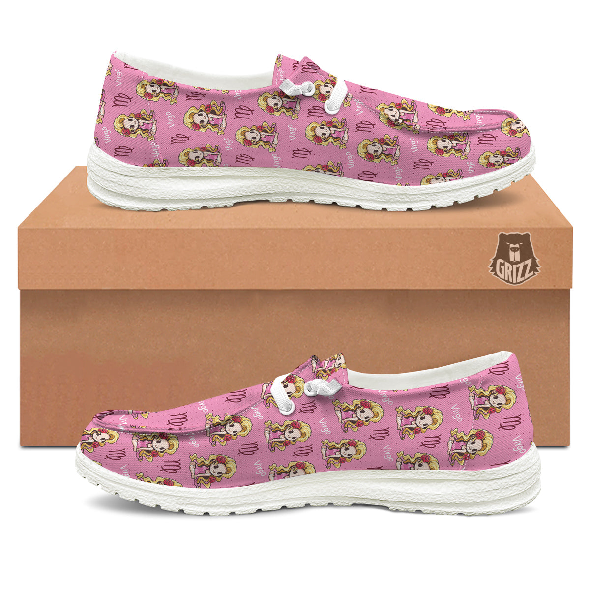 Virgo Cute Cartoon Print Pattern White Loafers-grizzshop