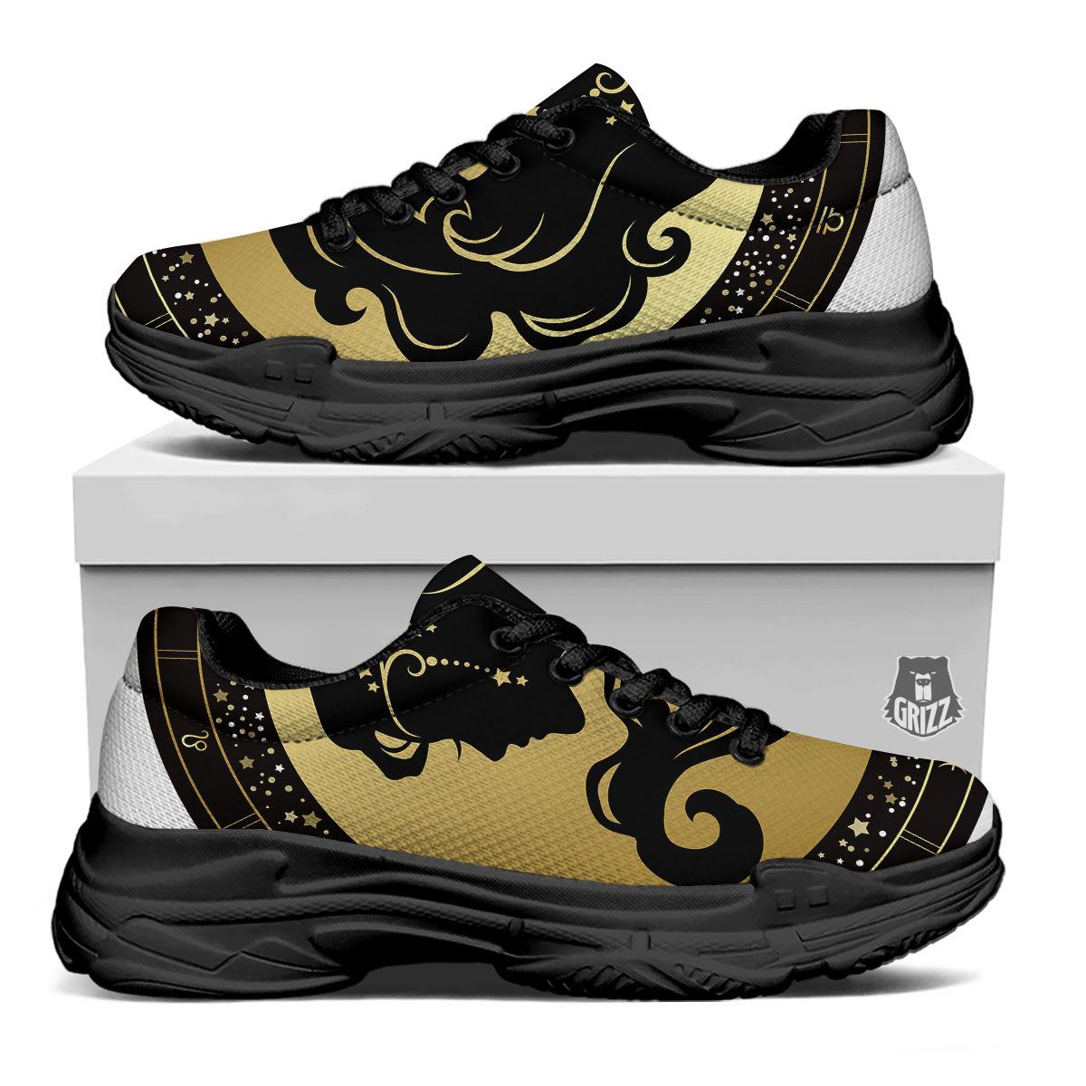 Virgo Sign Black And Gold Print Black Chunky Shoes-grizzshop