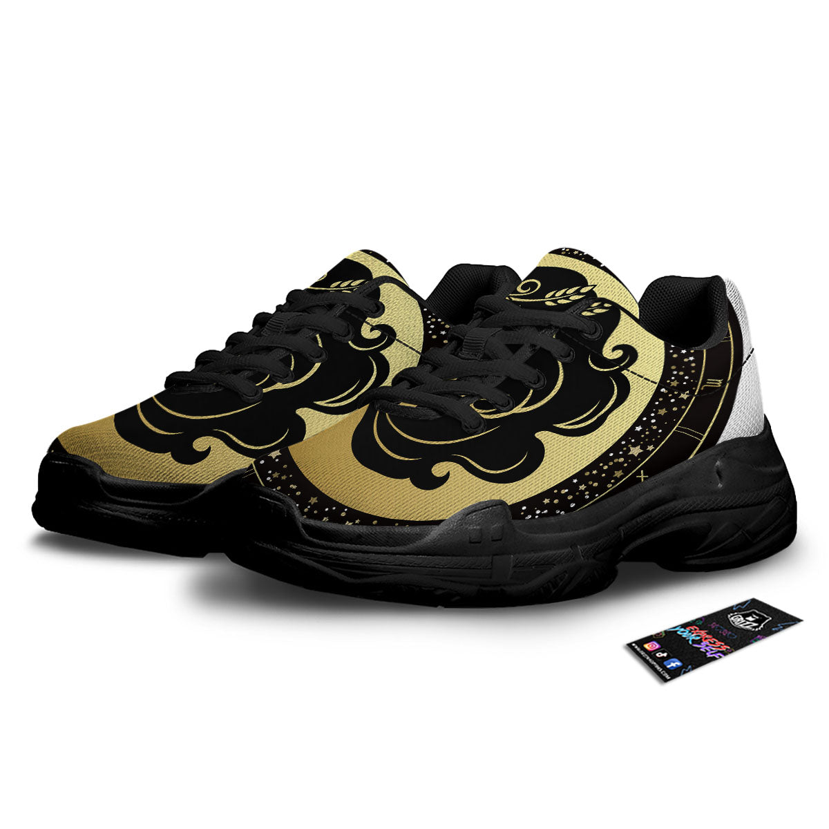Virgo Sign Black And Gold Print Black Chunky Shoes-grizzshop