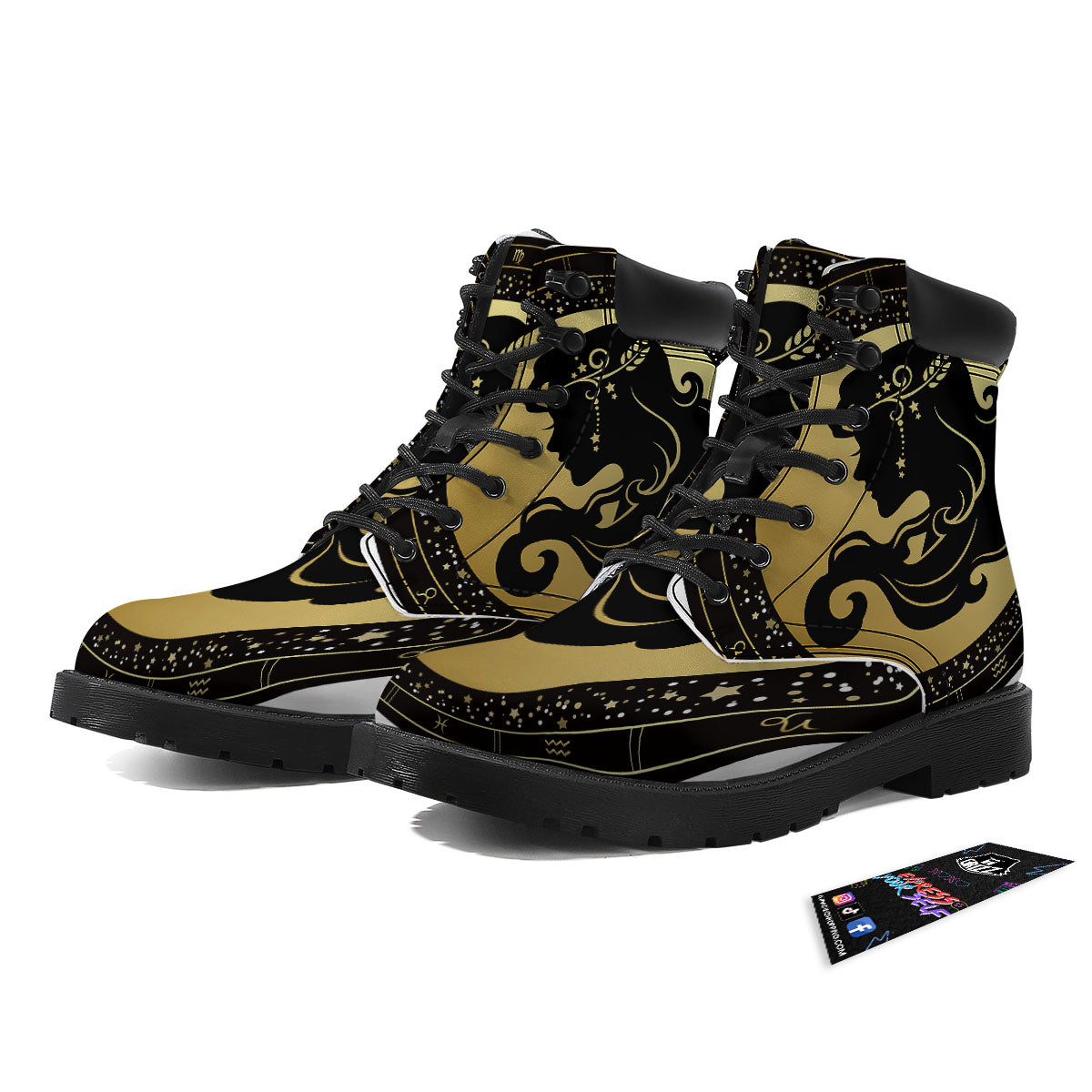 Virgo Sign Black And Gold Print Boots-grizzshop