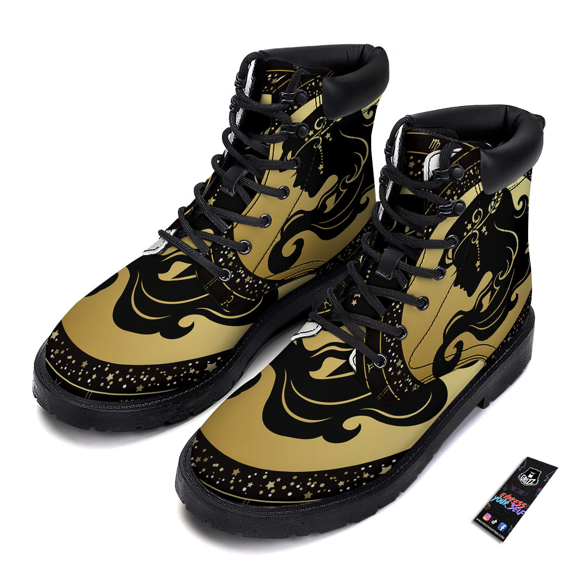 Virgo Sign Black And Gold Print Boots-grizzshop