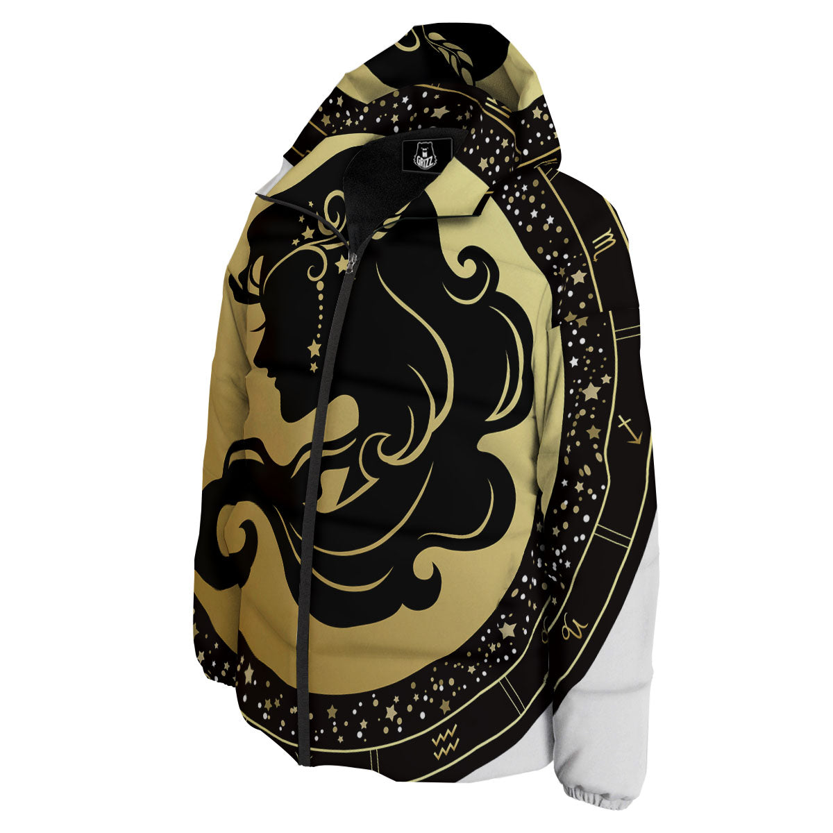 Virgo Sign Black And Gold Print Down Jacket-grizzshop