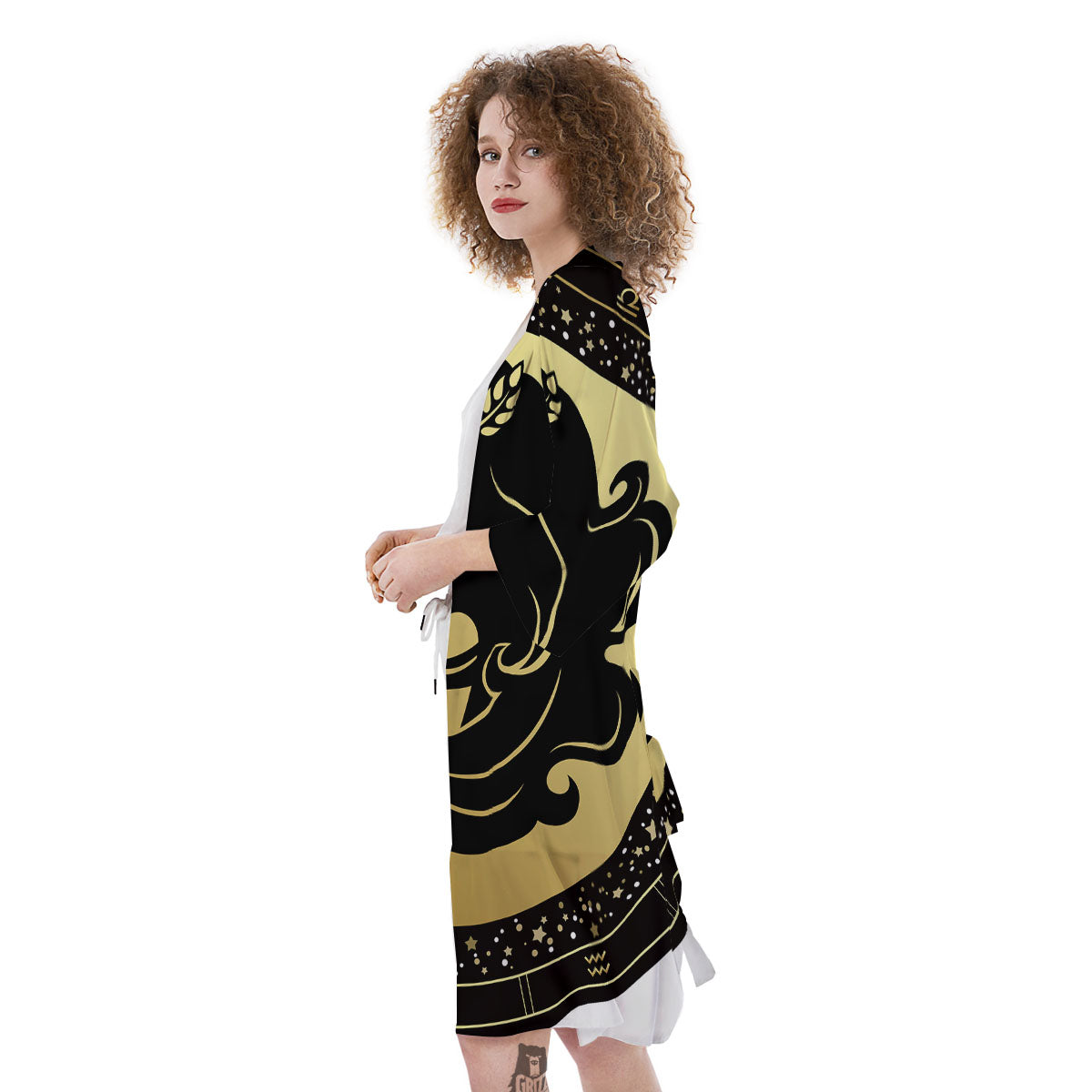 Virgo Sign Black And Gold Print Kimono-grizzshop