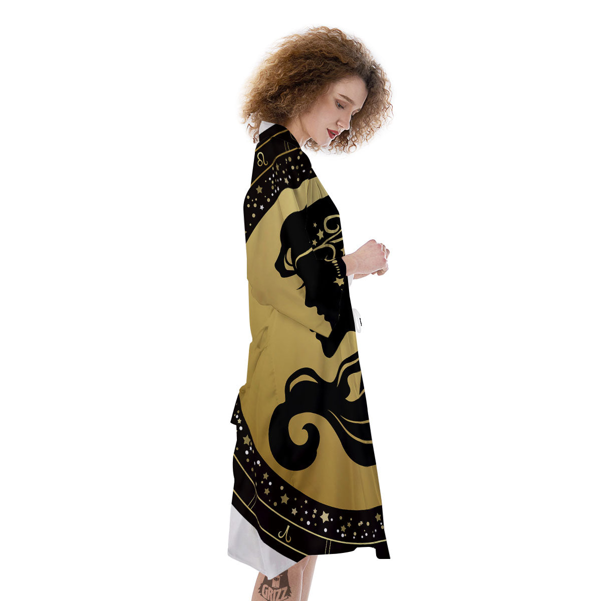 Virgo Sign Black And Gold Print Kimono-grizzshop