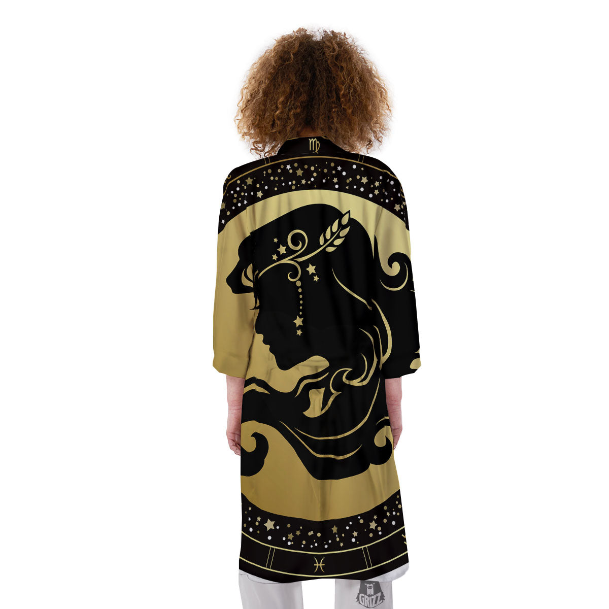 Virgo Sign Black And Gold Print Kimono-grizzshop