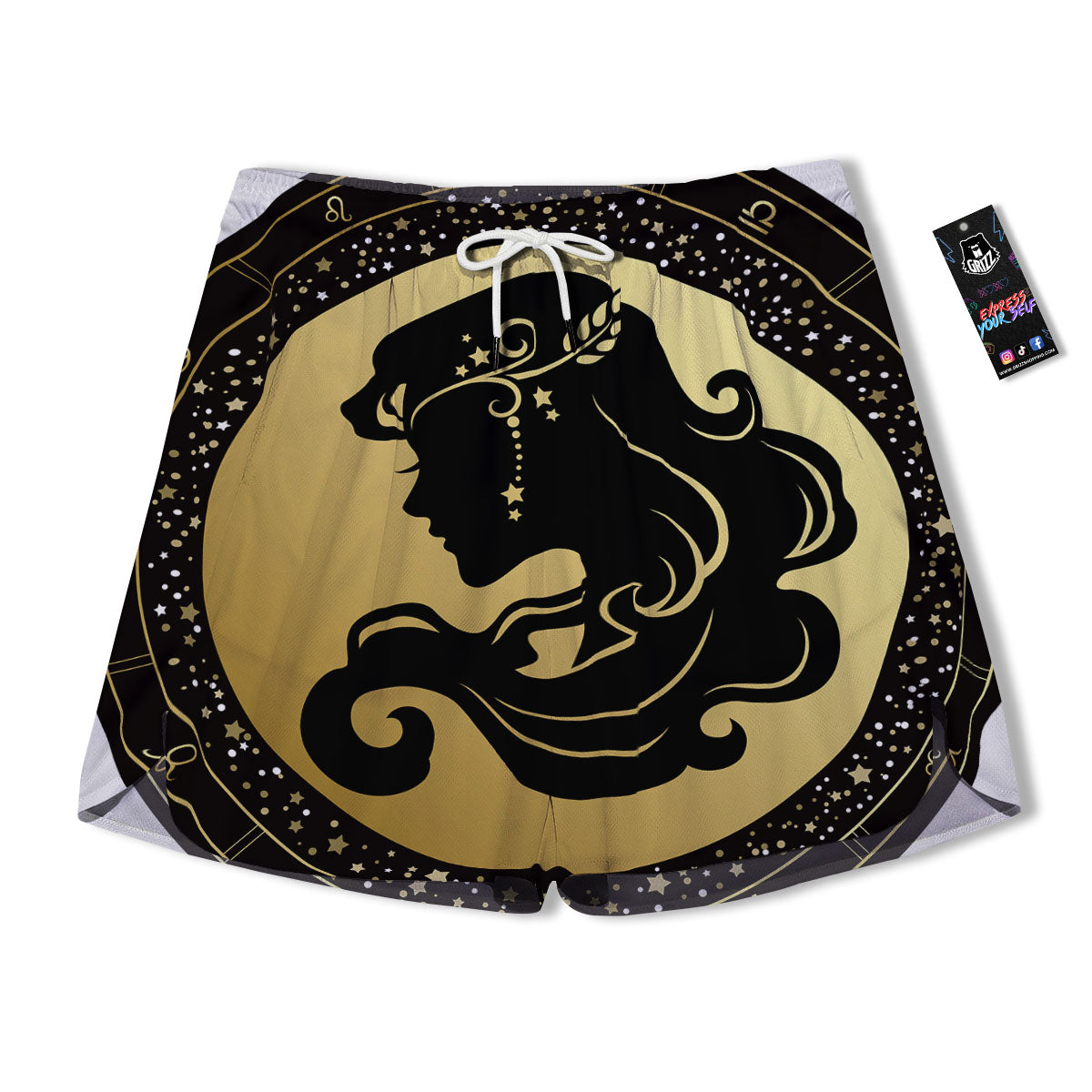 Virgo Sign Black And Gold Print Men's Running Shorts-grizzshop