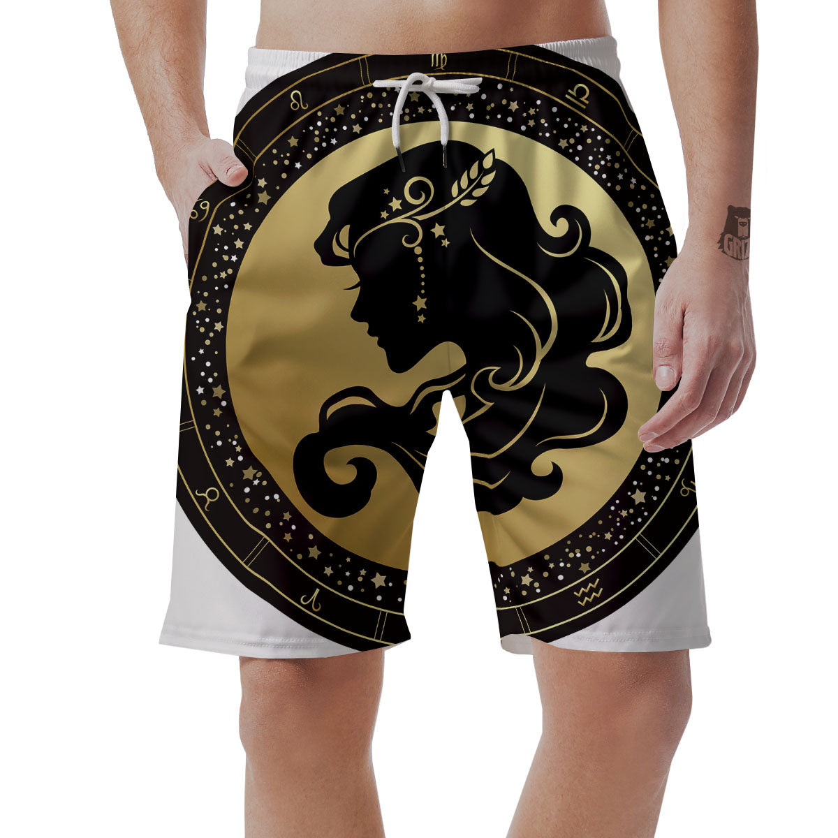 Virgo Sign Black And Gold Print Men's Shorts-grizzshop