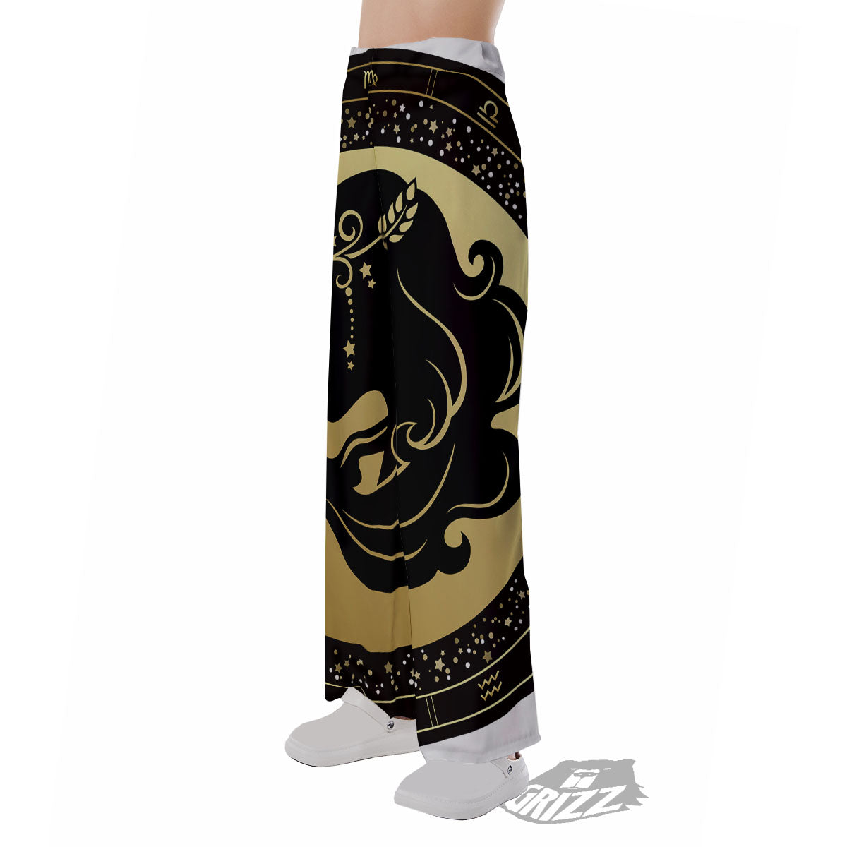 Virgo Sign Black And Gold Print Pajama Pants-grizzshop