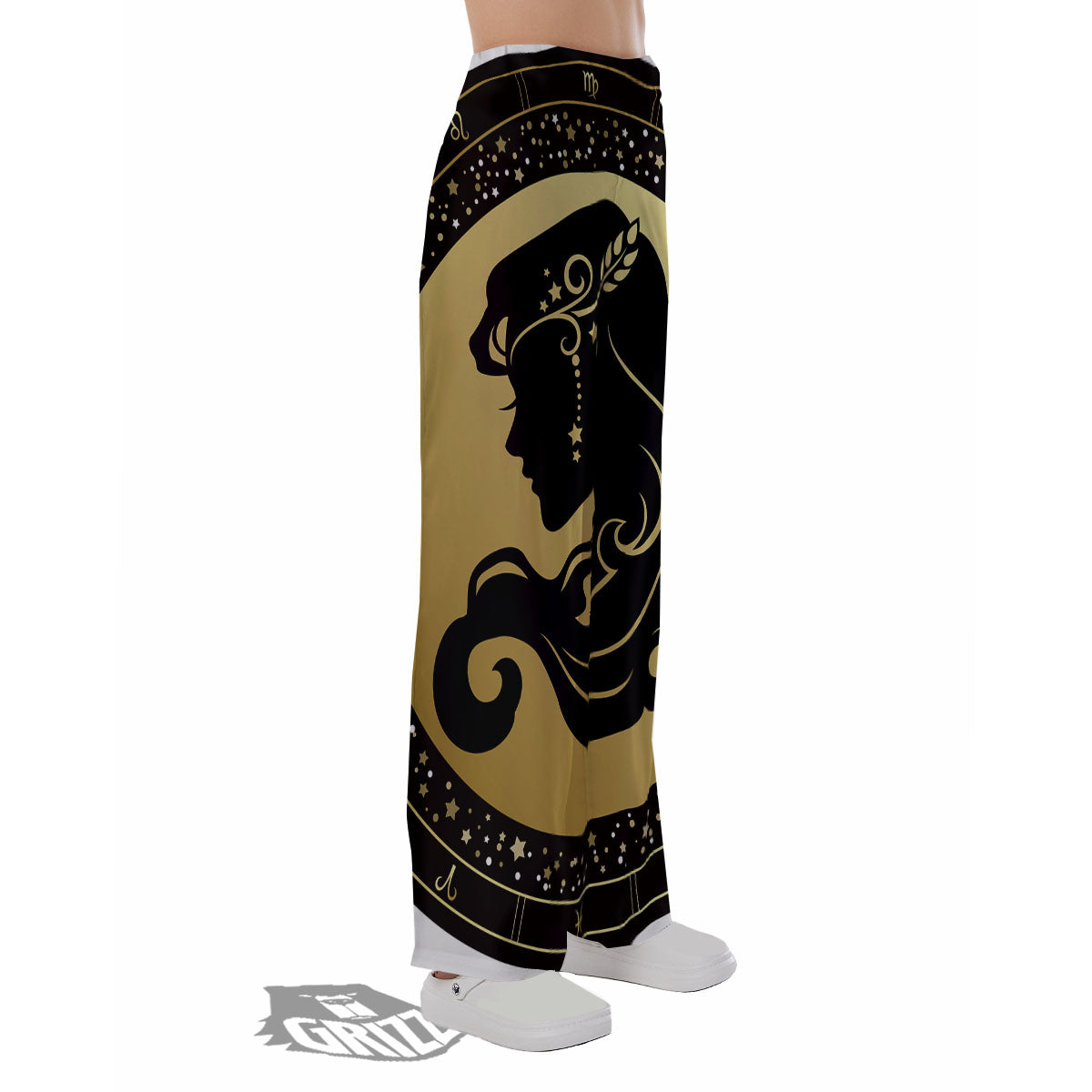 Virgo Sign Black And Gold Print Pajama Pants-grizzshop