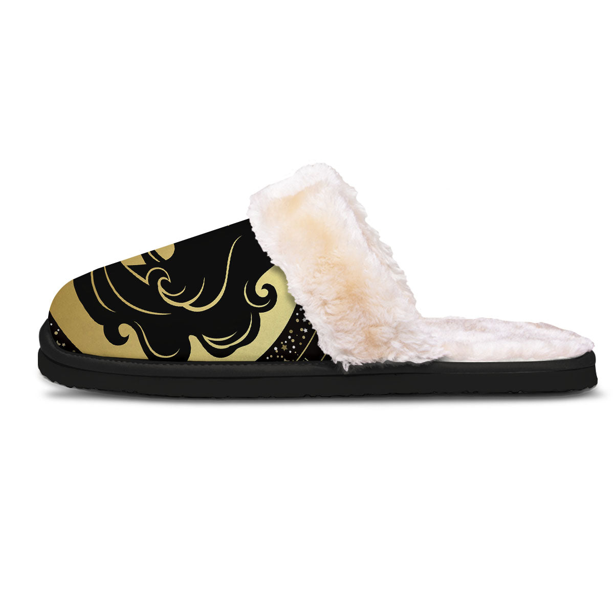 Virgo Sign Black And Gold Print Slippers-grizzshop
