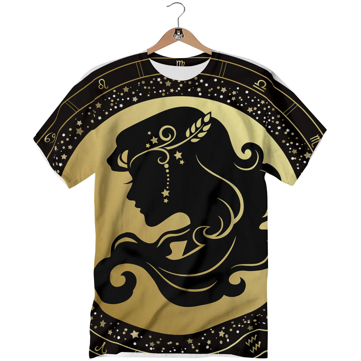 Virgo Sign Black And Gold Print T-Shirt-grizzshop