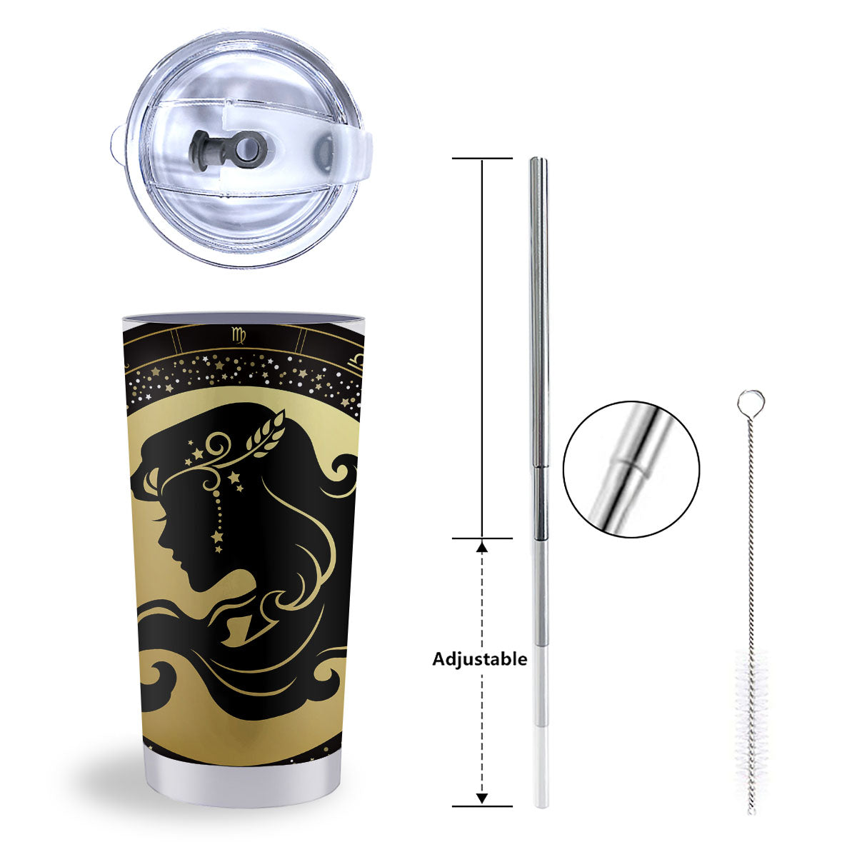Virgo Sign Black And Gold Print Tumbler-grizzshop