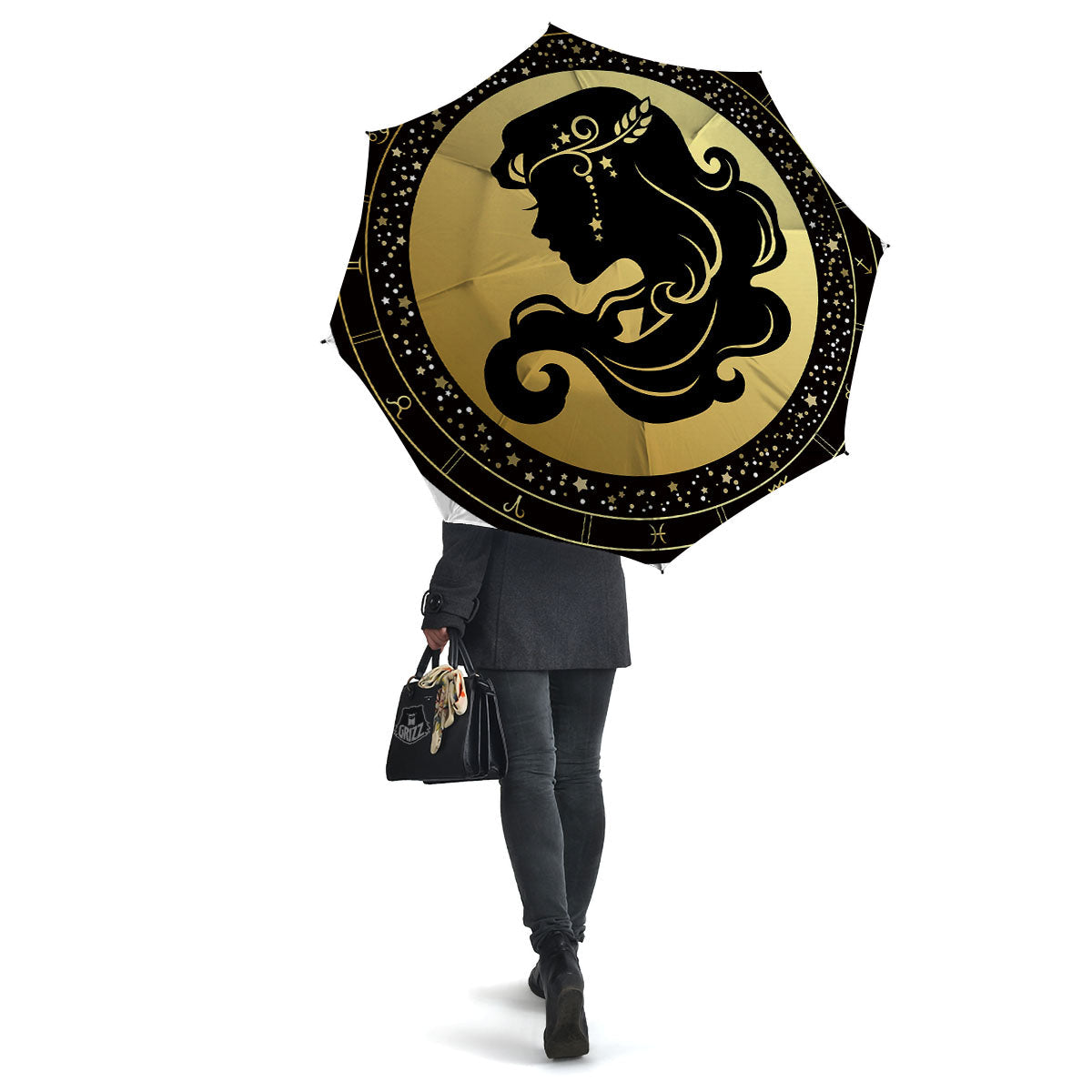 Virgo Sign Black And Gold Print Umbrella-grizzshop