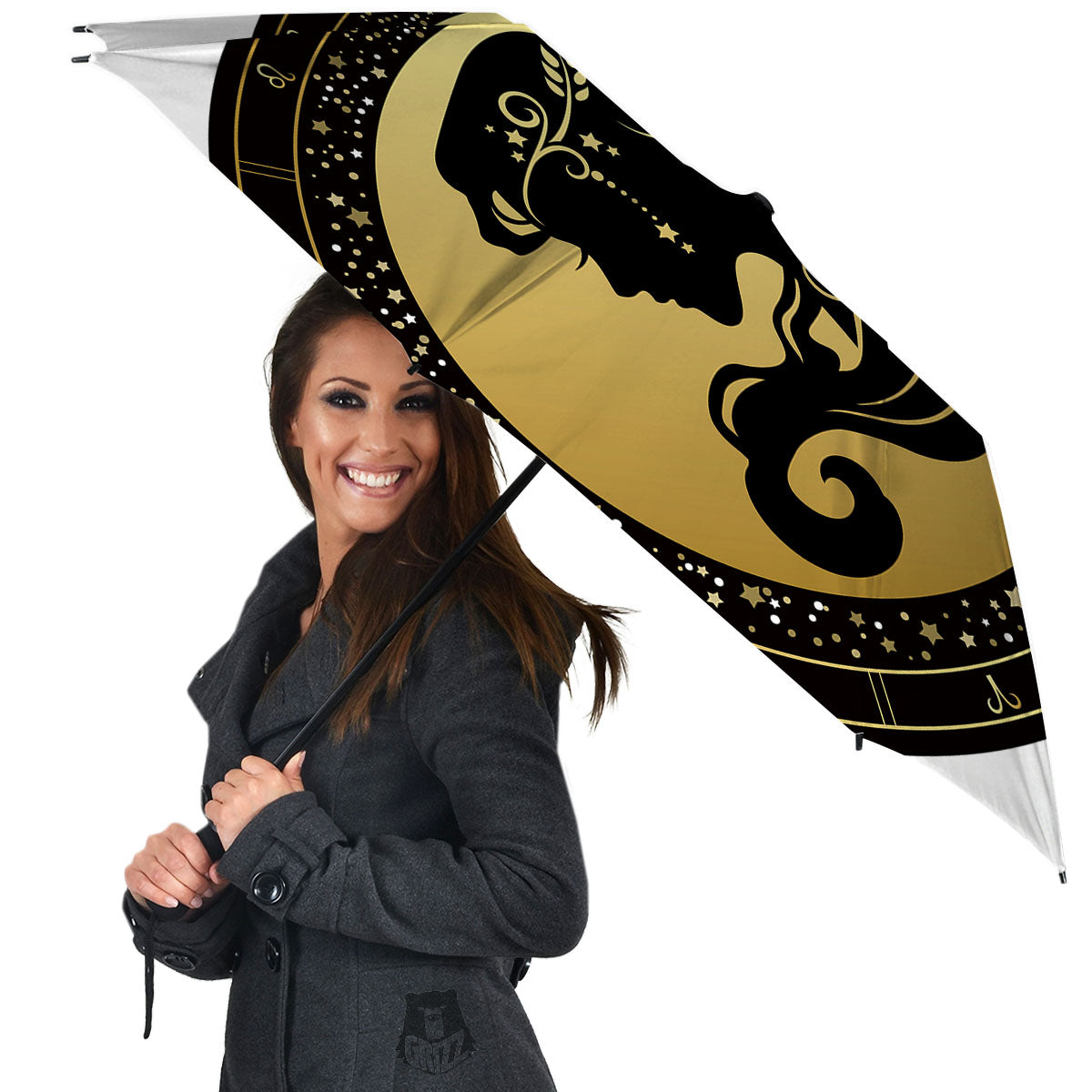 Virgo Sign Black And Gold Print Umbrella-grizzshop