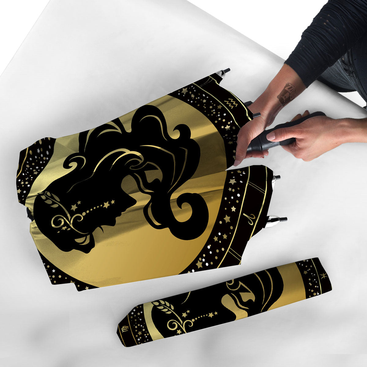 Virgo Sign Black And Gold Print Umbrella-grizzshop