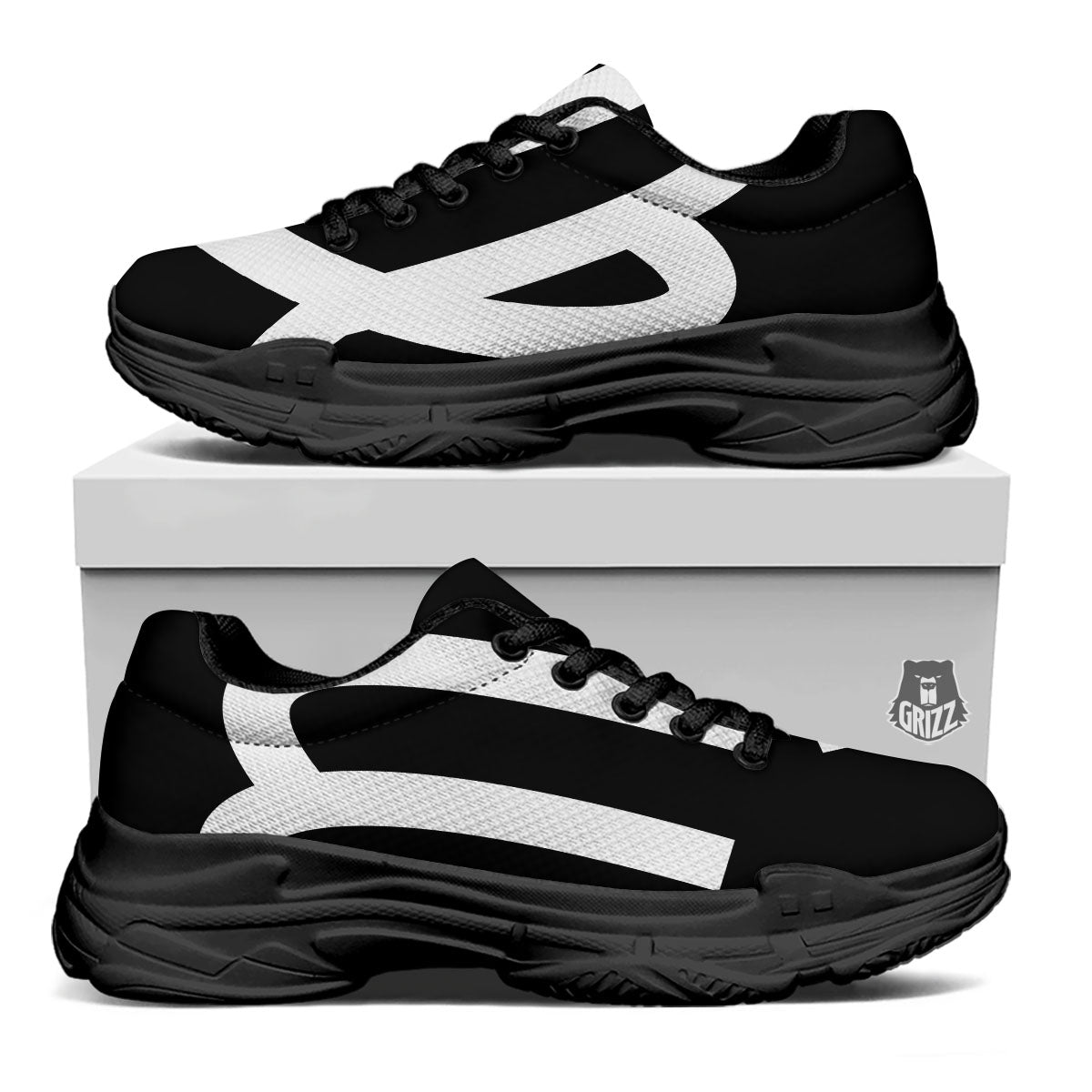 Virgo Sign White And Black Print Black Chunky Shoes-grizzshop