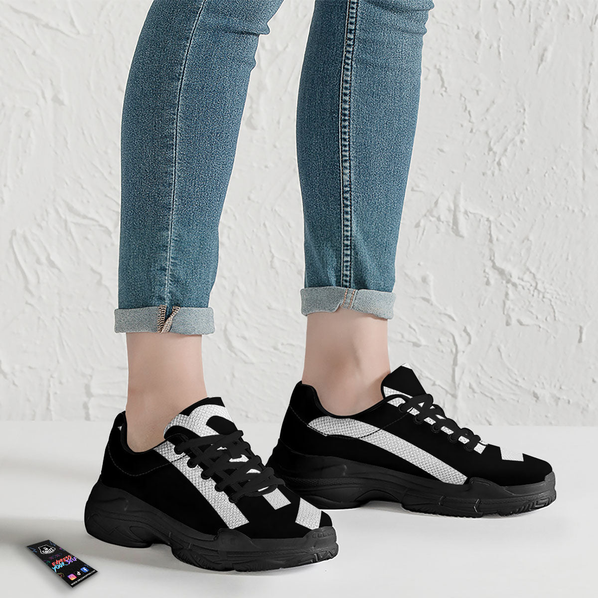 Virgo Sign White And Black Print Black Chunky Shoes-grizzshop