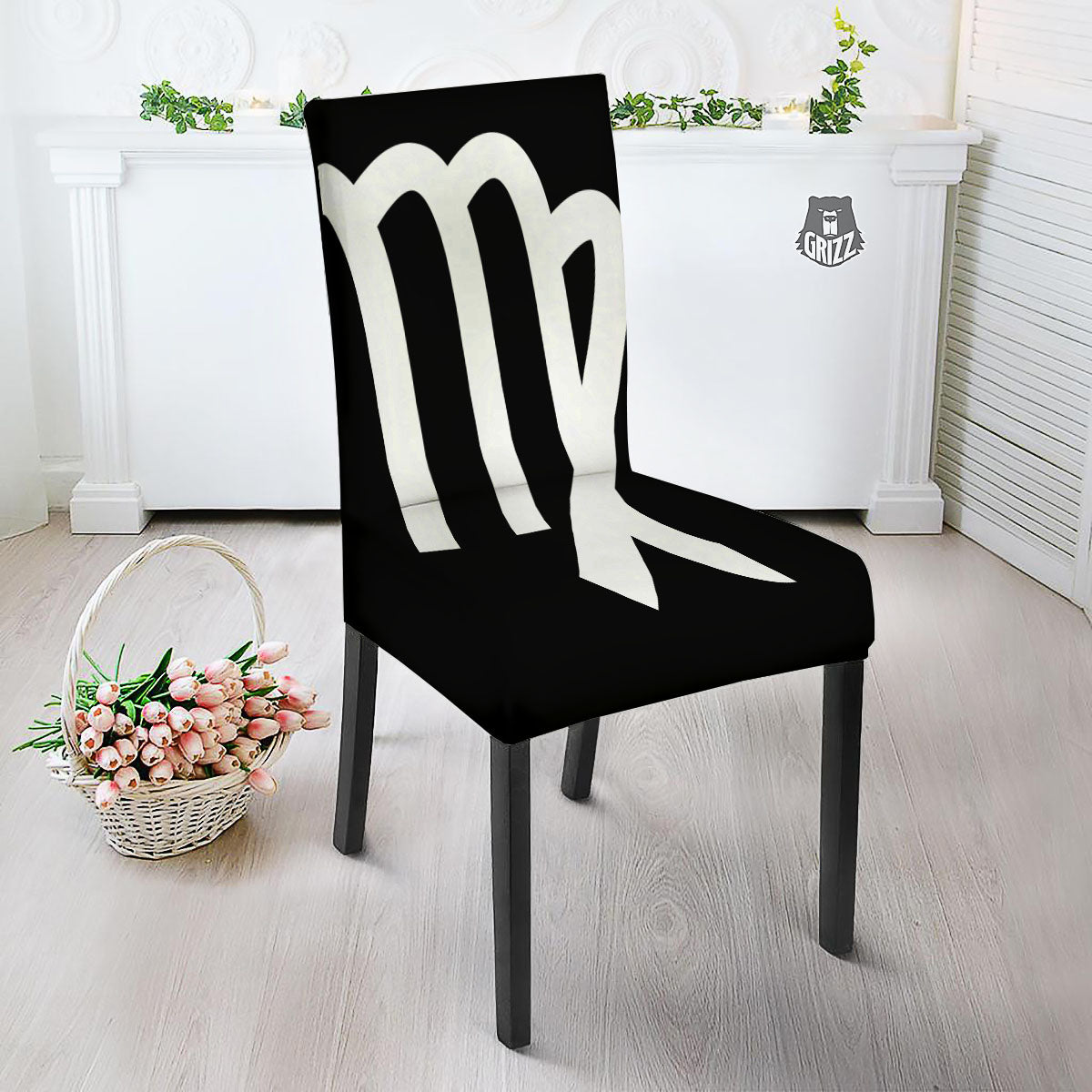 Virgo Sign White And Black Print Dining Chair Slipcover-grizzshop