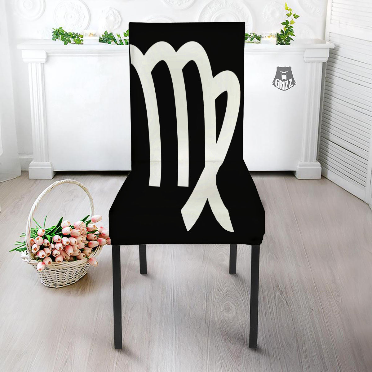 Virgo Sign White And Black Print Dining Chair Slipcover-grizzshop