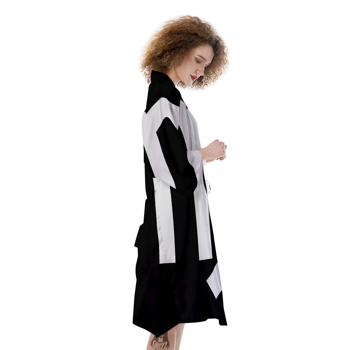 Virgo Sign White And Black Print Kimono-grizzshop