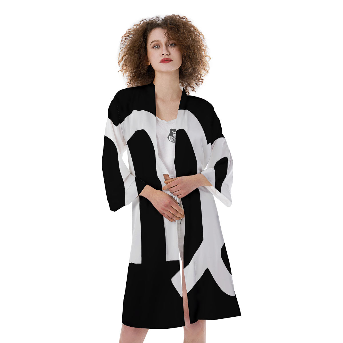 Virgo Sign White And Black Print Kimono-grizzshop