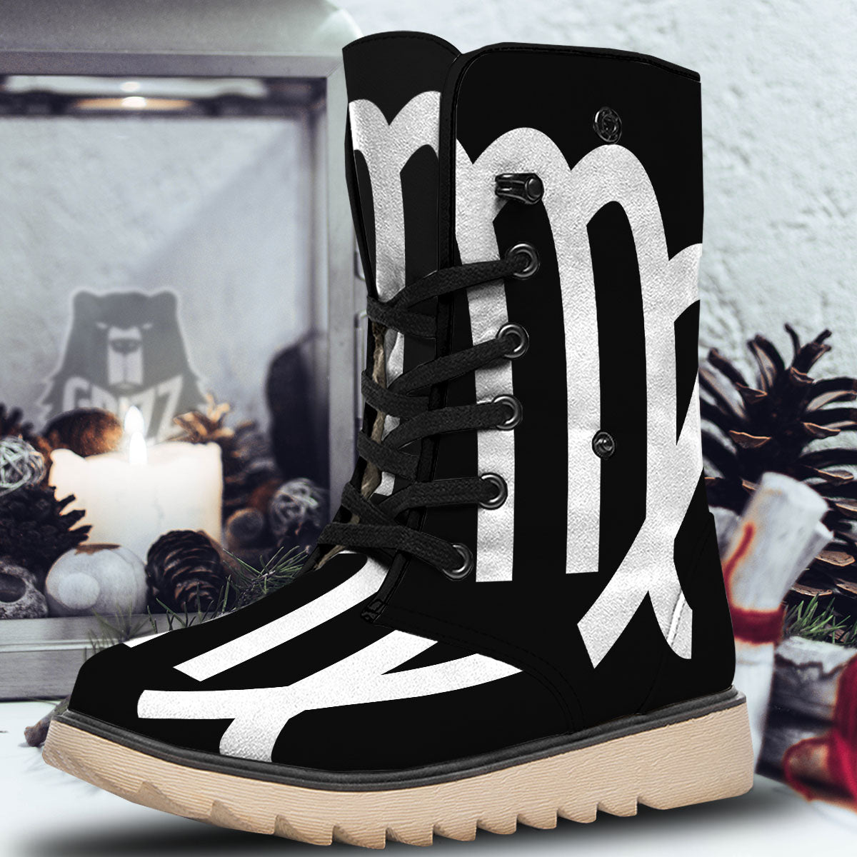 Virgo Sign White And Black Print Snow Boots-grizzshop