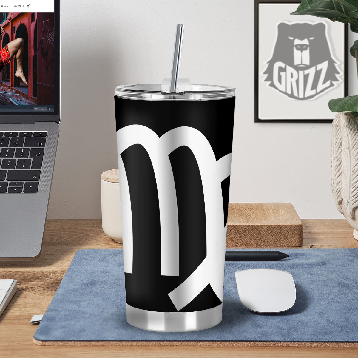 Virgo Sign White And Black Print Tumbler-grizzshop