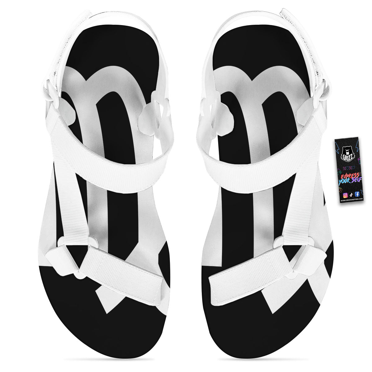 Virgo Sign White And Black Print White Open Toe Sandals-grizzshop