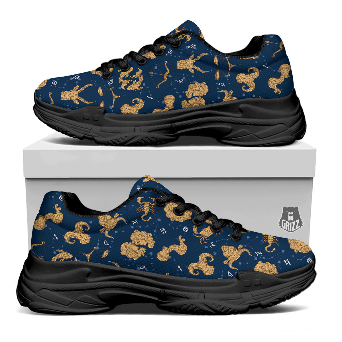 Virgo Zodiac Purple Print Pattern Black Chunky Shoes-grizzshop