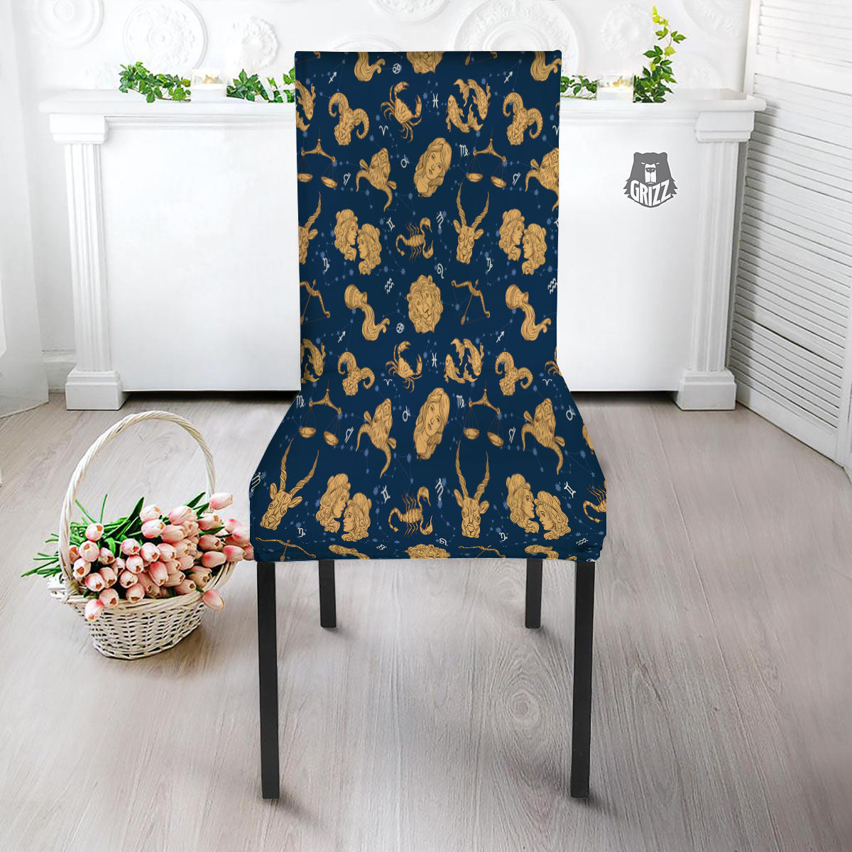 Virgo Zodiac Purple Print Pattern Dining Chair Slipcover-grizzshop