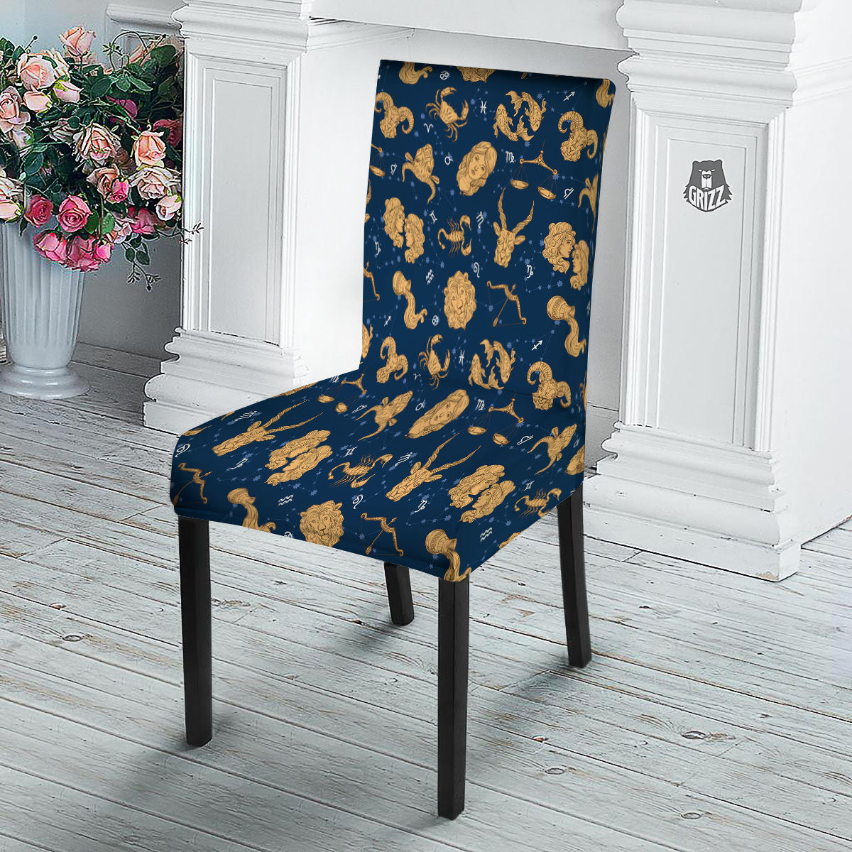 Virgo Zodiac Purple Print Pattern Dining Chair Slipcover-grizzshop