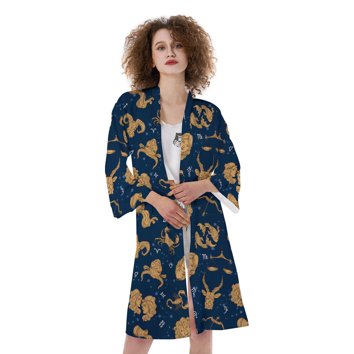 Virgo Zodiac Purple Print Pattern Kimono-grizzshop
