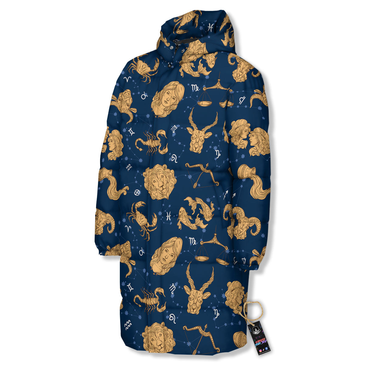Virgo Zodiac Purple Print Pattern Long Down Jacket-grizzshop