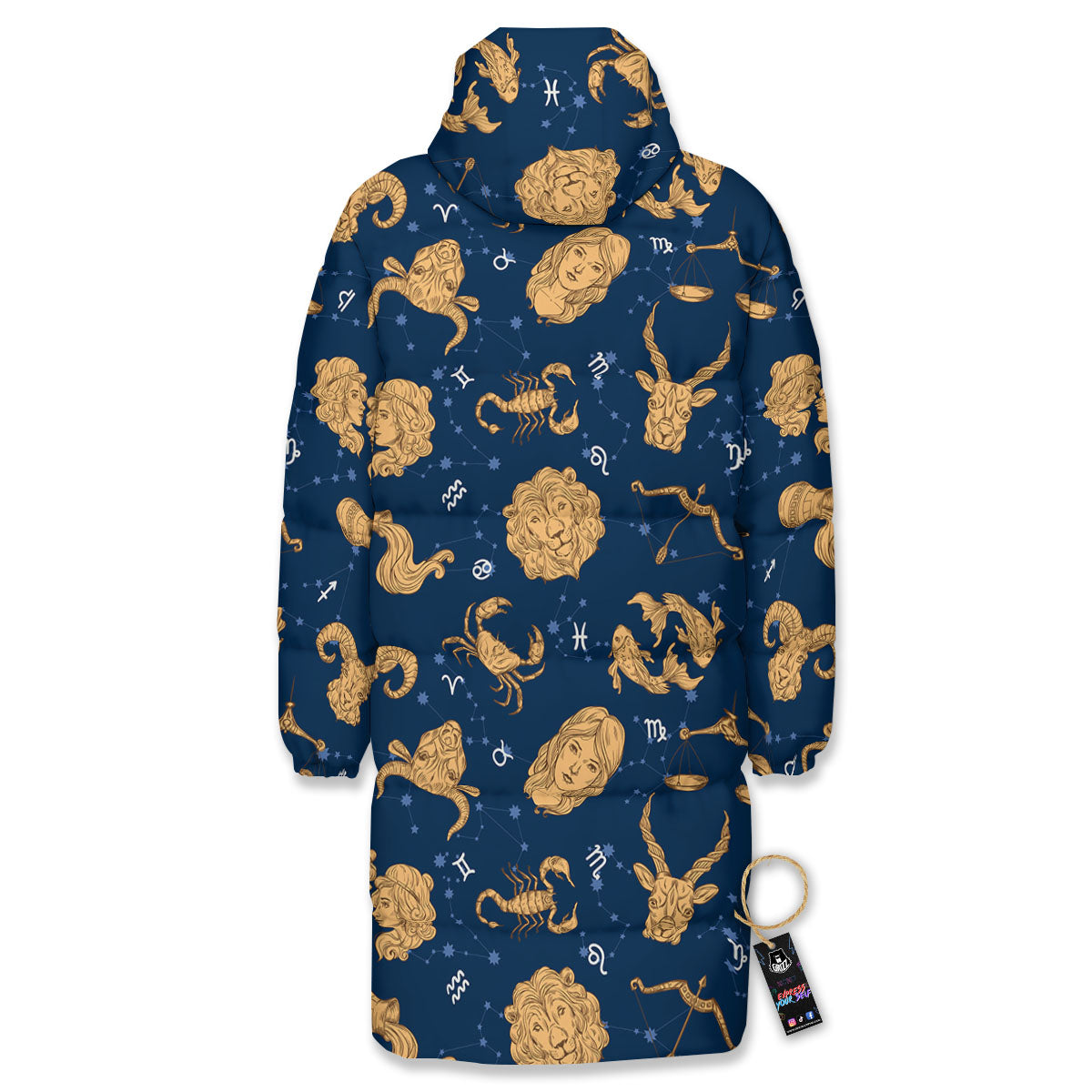 Virgo Zodiac Purple Print Pattern Long Down Jacket-grizzshop