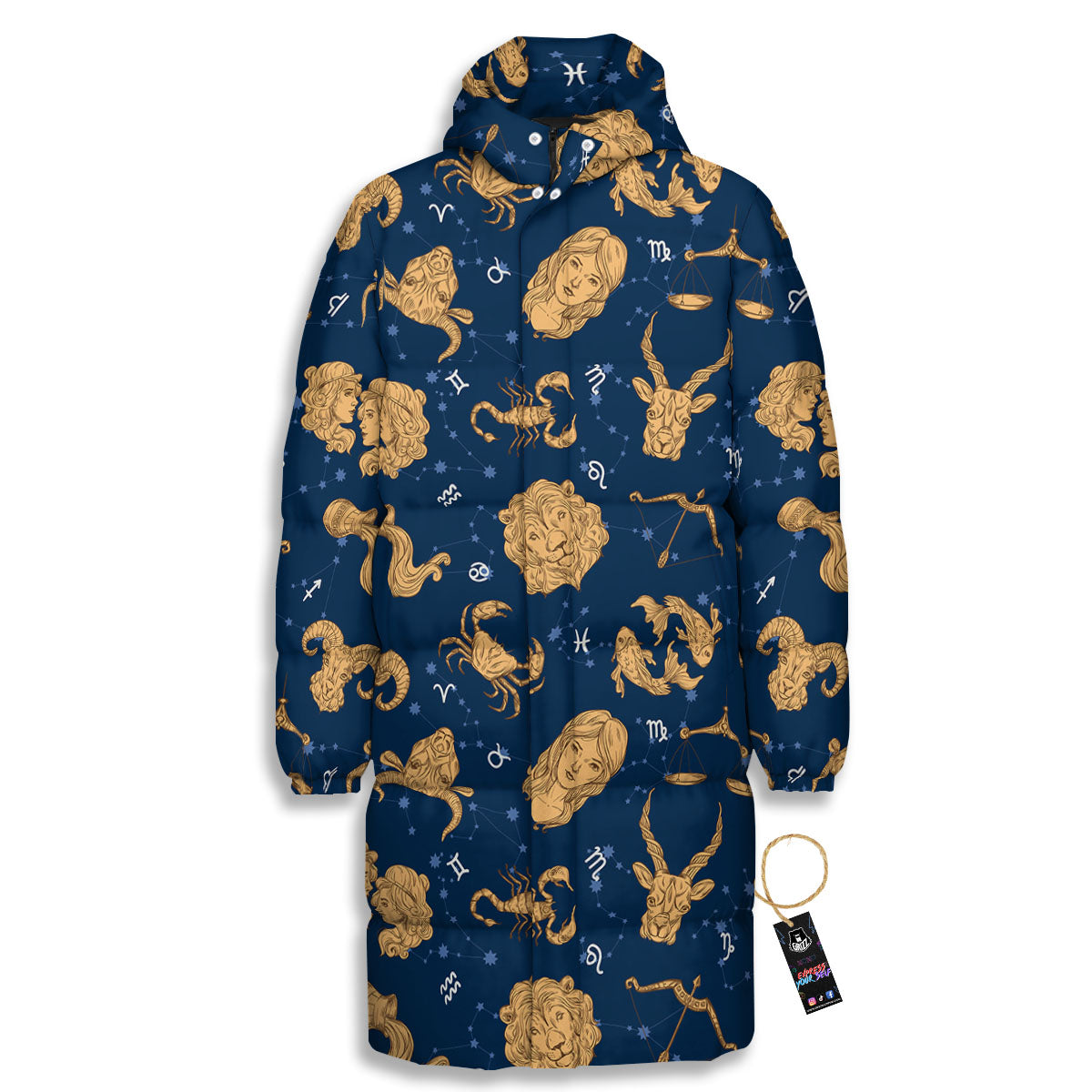 Virgo Zodiac Purple Print Pattern Long Down Jacket-grizzshop