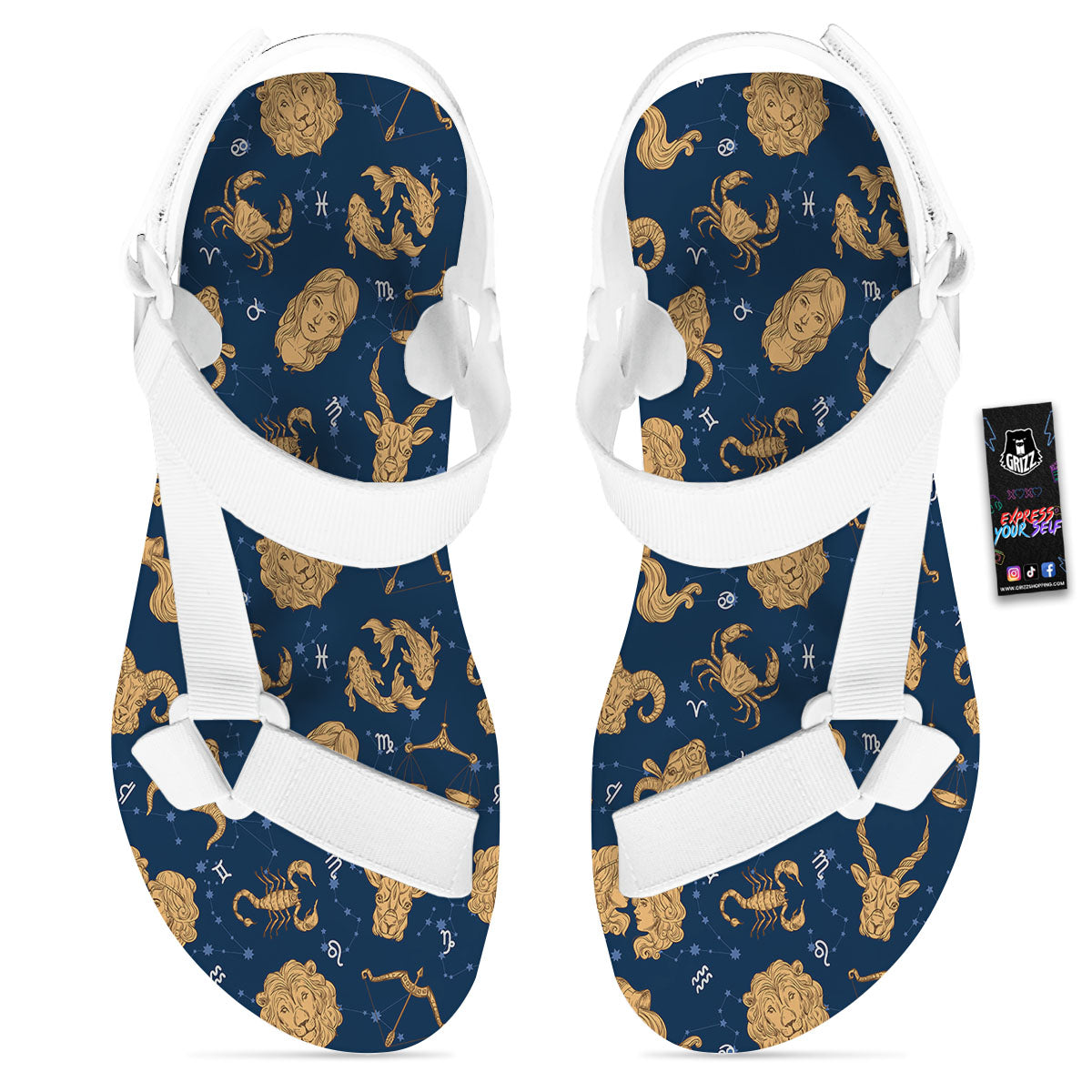 Virgo Zodiac Purple Print Pattern White Open Toe Sandals-grizzshop