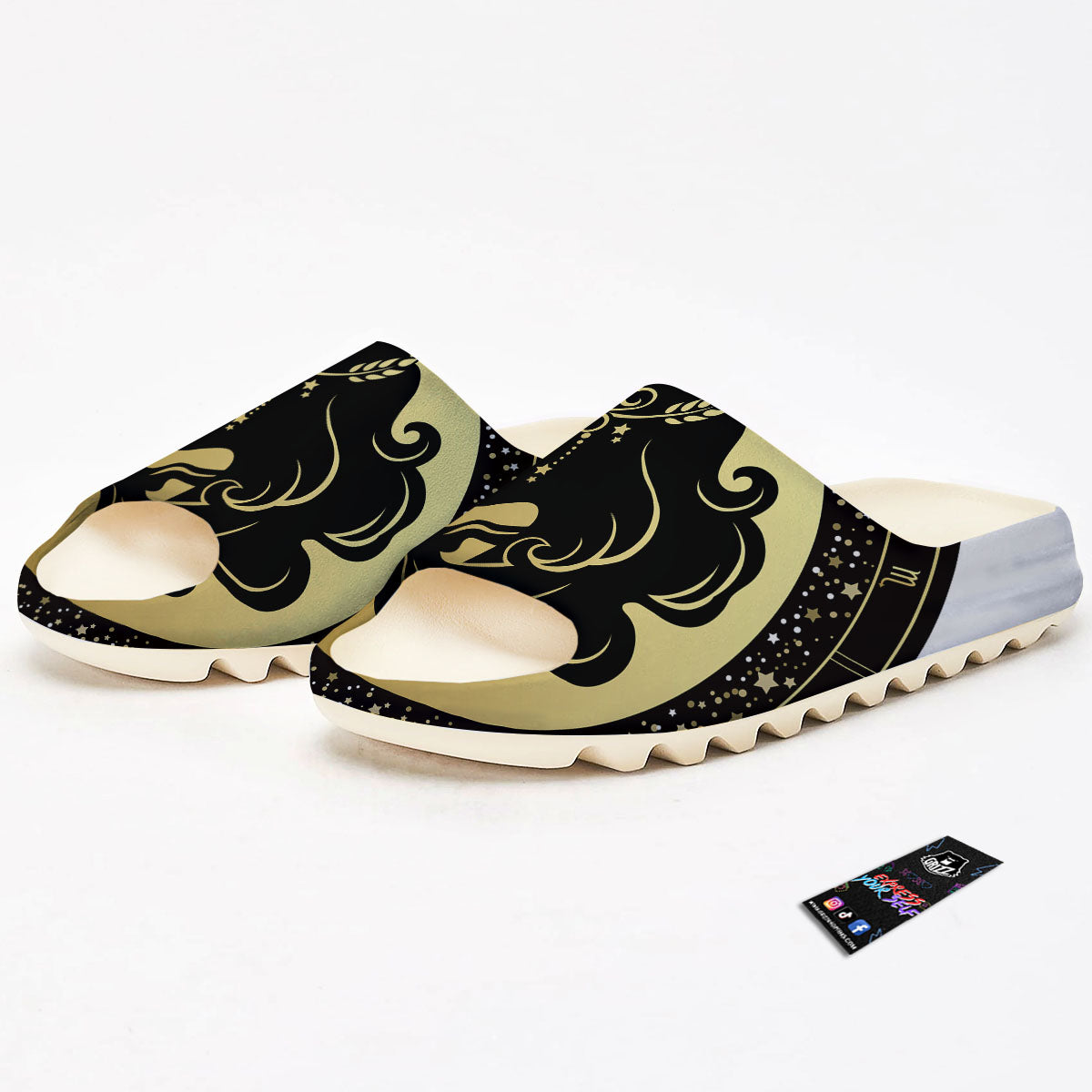 Virgo Sign Black And Gold Print Sandals-grizzshop