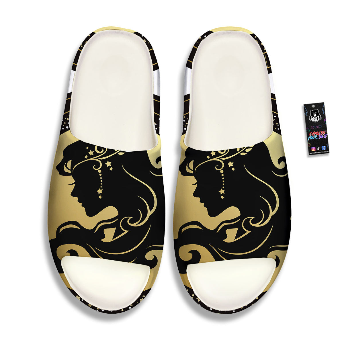 Virgo Sign Black And Gold Print Sandals-grizzshop