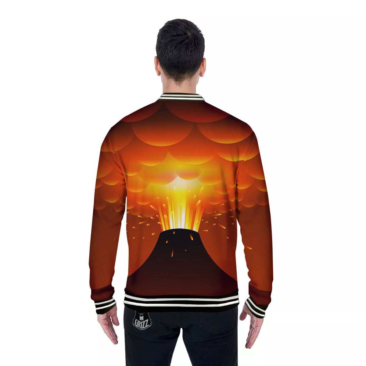 Volcano Erupt Print Baseball Jacket-grizzshop