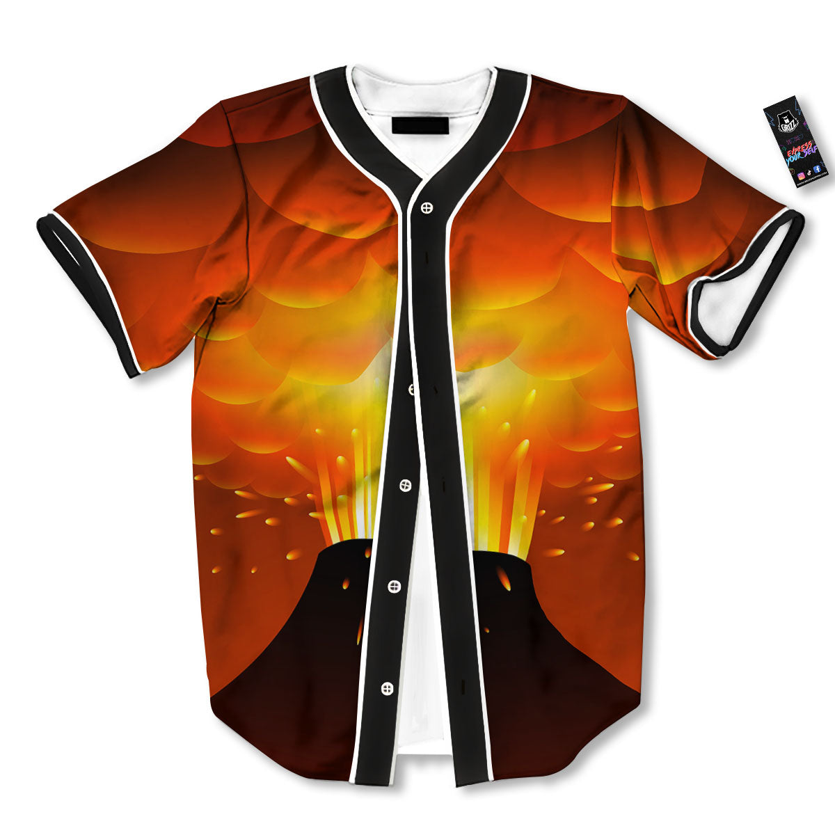 Volcano Erupt Print Baseball Jersey-grizzshop