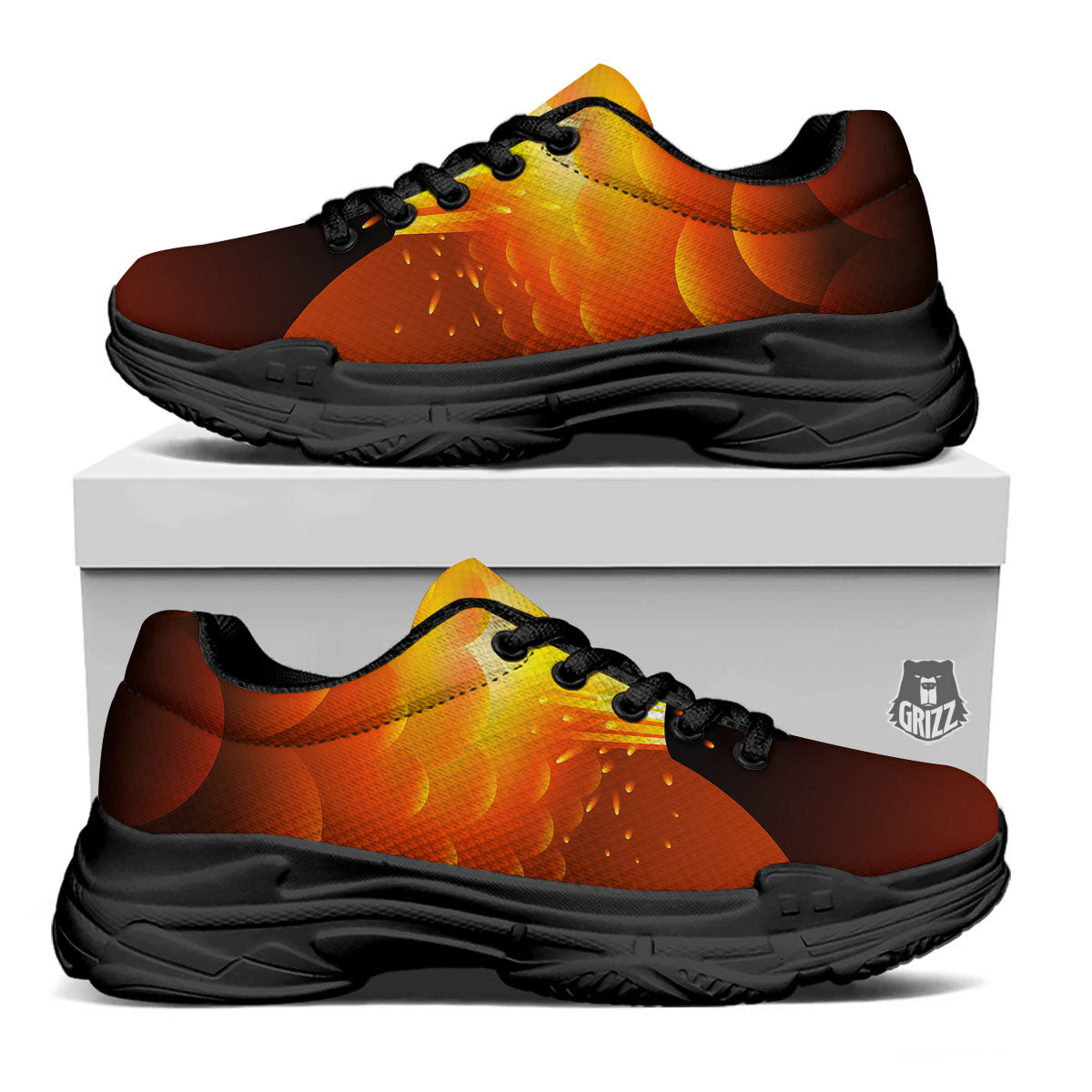 Volcano Erupt Print Black Chunky Shoes-grizzshop
