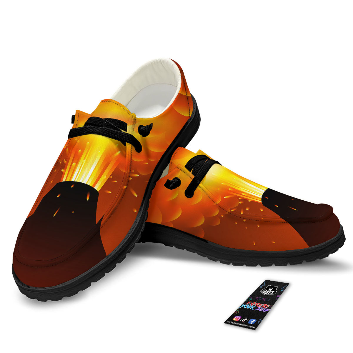 Volcano Erupt Print Black Loafers-grizzshop