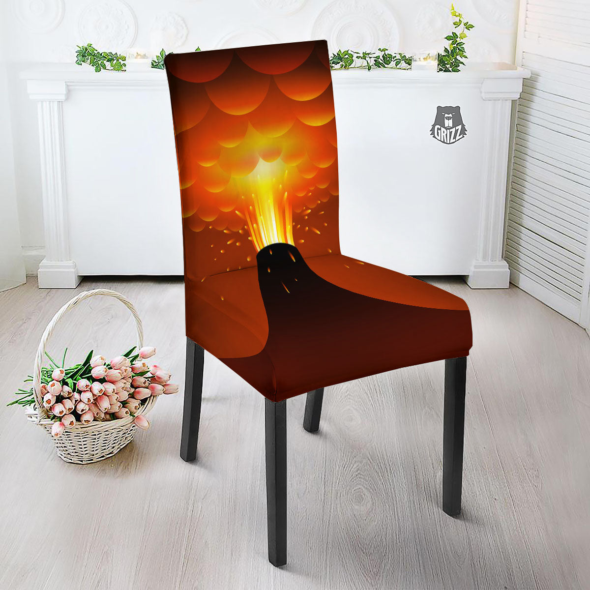 Volcano Erupt Print Dining Chair Slipcover-grizzshop
