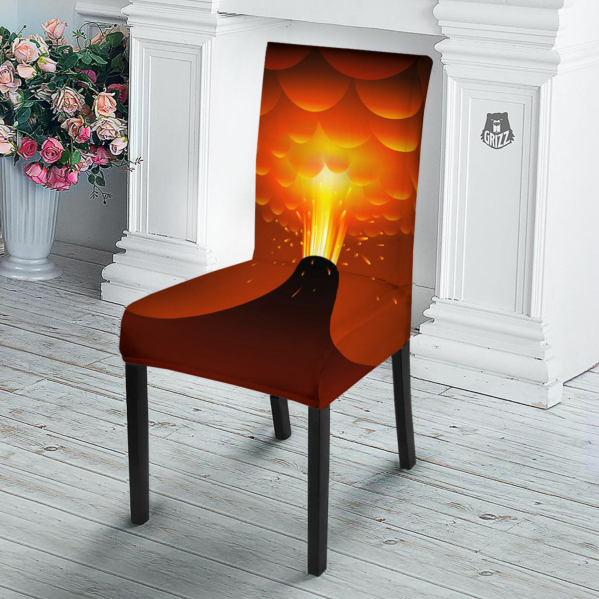 Volcano Erupt Print Dining Chair Slipcover-grizzshop