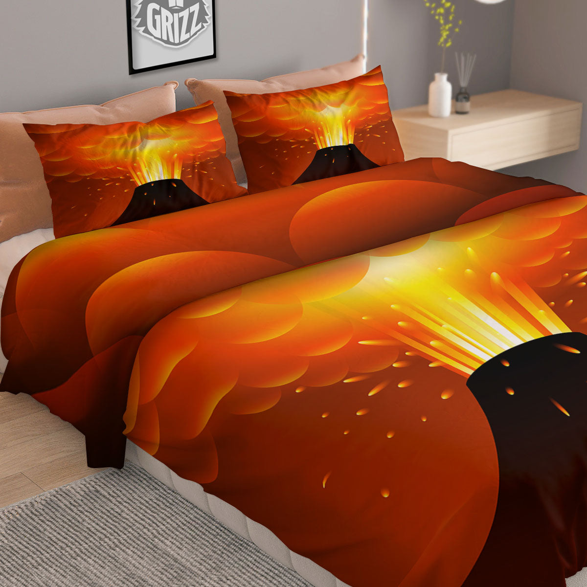 Volcano Erupt Print Duvet Cover Bedding Set